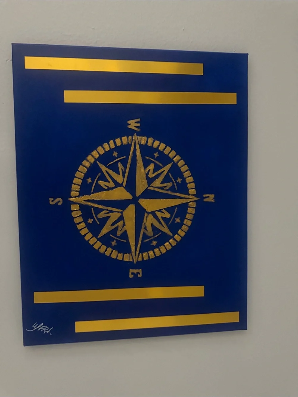 Navy Blue and Gold Compass Wall Art - Home Wall Decor